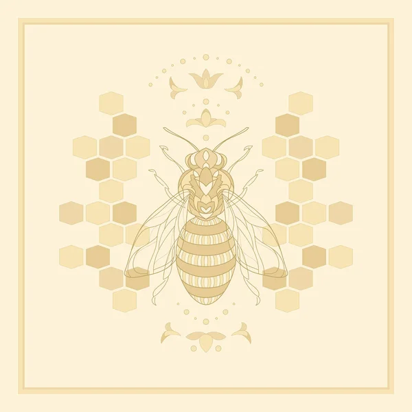 Königliche Honigbiene Auf Beigem Hintergrund Vektorzeichnung Grafische Konturabbildung Für Die — Stockvektor
