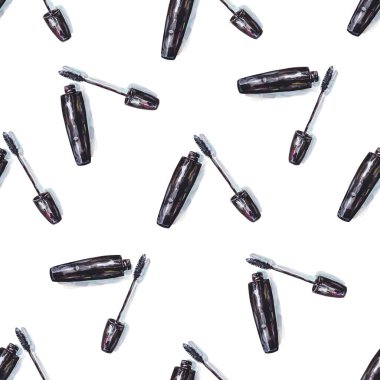 Kirpikleri için siyah rimel, beyaz arka planda izole edilmiş. Akrilik resim. El işi makyaj sanatı. Tasarım için kusursuz desen.