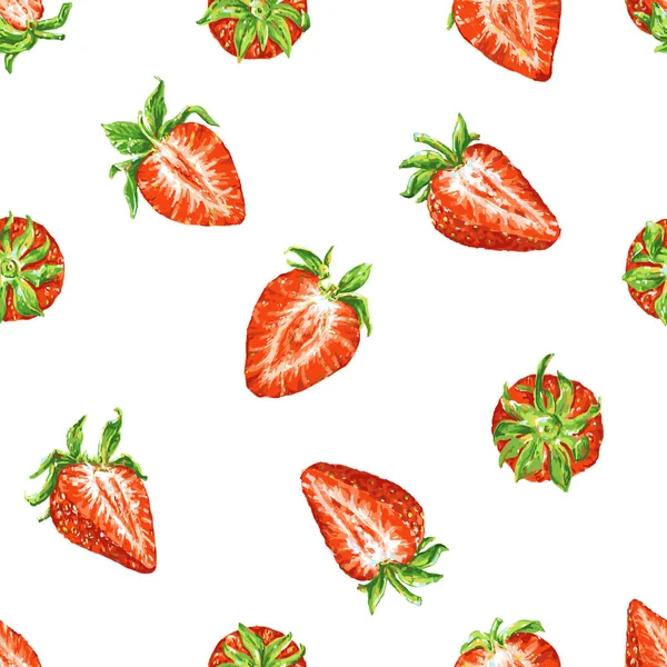 白を基調としたイチゴ イチゴの果実のデジタル描画 手描き ファブリックデザインのためのシームレスなパターン — ストック写真
