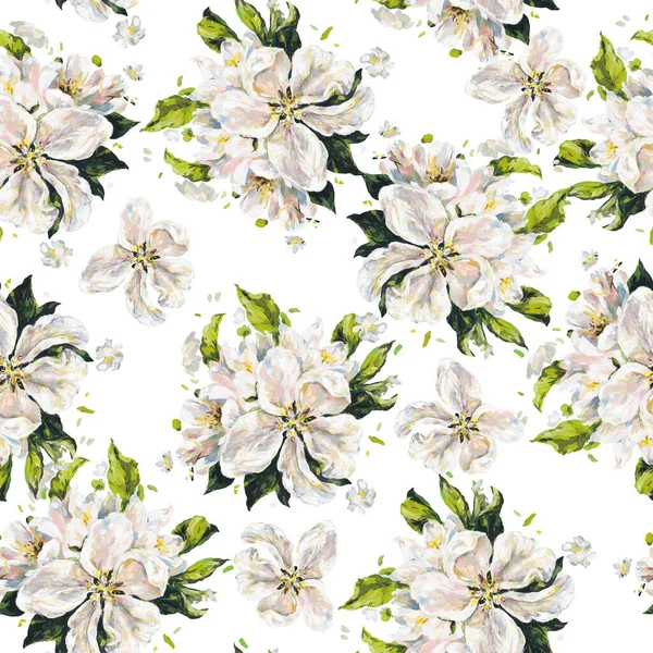 White Delicate Flowers Isolated White Background Handwork Draw Seamless Pattern — Stock Photo, Image