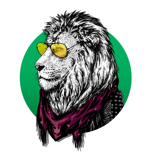 León con gafas y bufanda de color con dibujo . — Foto de Stock