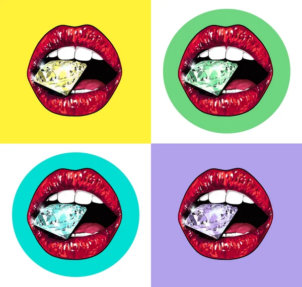 Helle Lippen mit einem funkelnden Brillant. Grafische Zeichnung - Teil 2 — Stockfoto