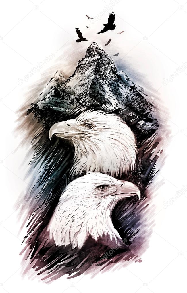 Neo-Traditional Eagle Tattoo, Vector Illustration