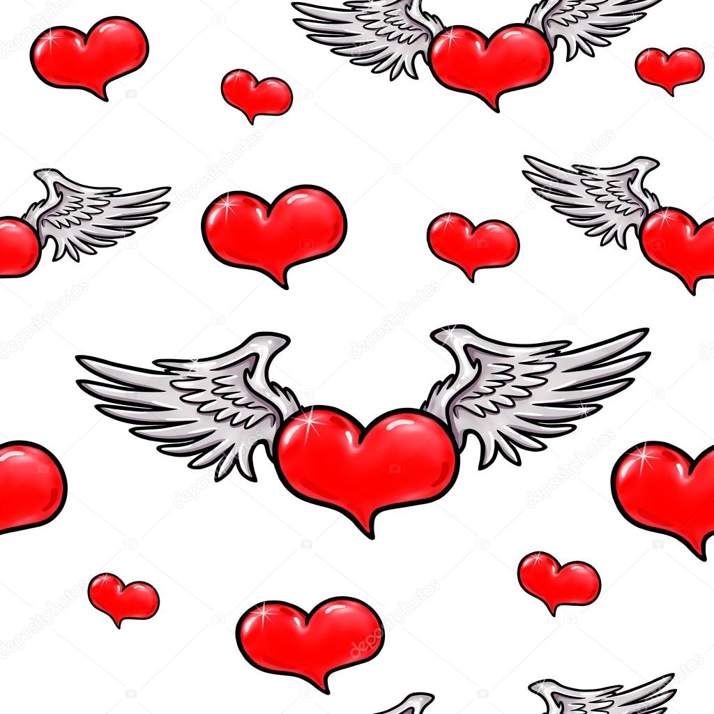 Animation red heart with wings.