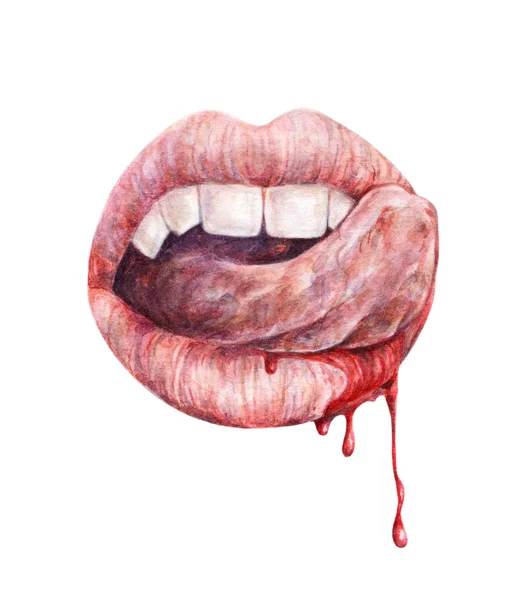 Bocca da vampiro sexy. Disegno ad acquerello . — Foto Stock