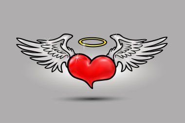 Animasyon kırmızı kalp kanatlı.