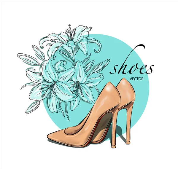 Hermosos zapatos. Lirios vectoriales . — Vector de stock