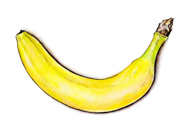 Banana isolata su sfondo bianco. Illustrazione acquerello colorato. Frutta tropicale. Lavoro manuale — Foto Stock