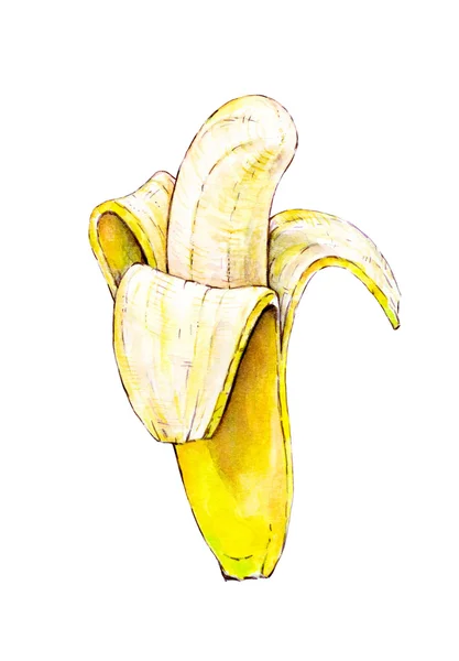 Banana isolada sobre fundo branco. Watercolor ilustração colorida. Fruta tropical. Trabalhos manuais — Fotografia de Stock