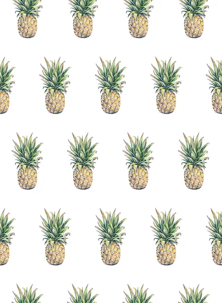 Ananas sur fond blanc. Illustration aquarelle colorée. Fruits tropicaux. Modèle sans couture — Photo