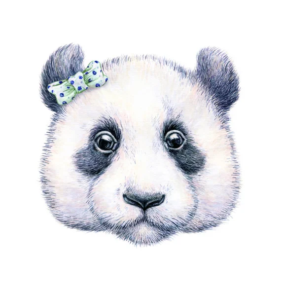 Panda sobre fondo blanco. Dibujo de acuarela. Ilustración infantil. Trabajos manuales —  Fotos de Stock