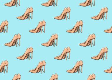 Turkuaz bir arka plan üzerinde izole güzel ayakkabılar. İllüstrasyon renk. Seamless modeli