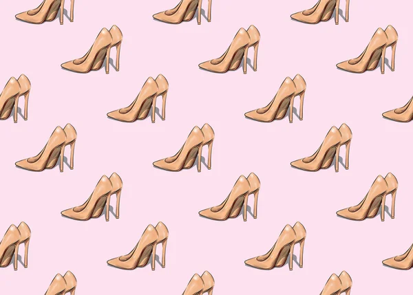 Schöne Schuhe isoliert auf einem rosa Hintergrund. Farbabbildung. nahtloses Muster — Stockfoto