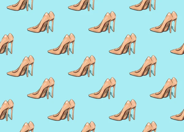 Hermosos zapatos aislados sobre un fondo turquesa. Ilustración a color. Patrón sin costura —  Fotos de Stock