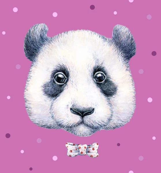 Panda sobre fondo rosa. Dibujo de acuarela. Ilustración infantil. Trabajos manuales —  Fotos de Stock