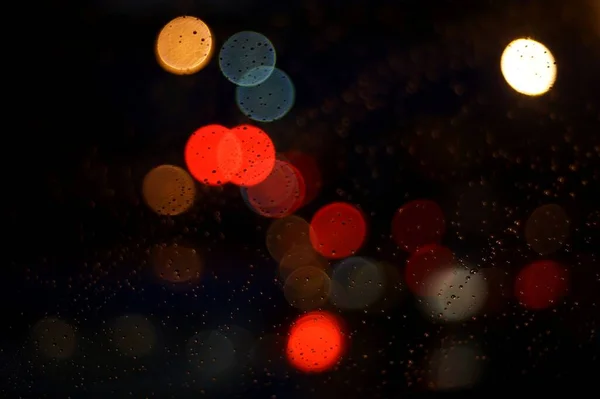 Bokeh Spot Light Capital City Night While Begin Raining — Stock Photo, Image