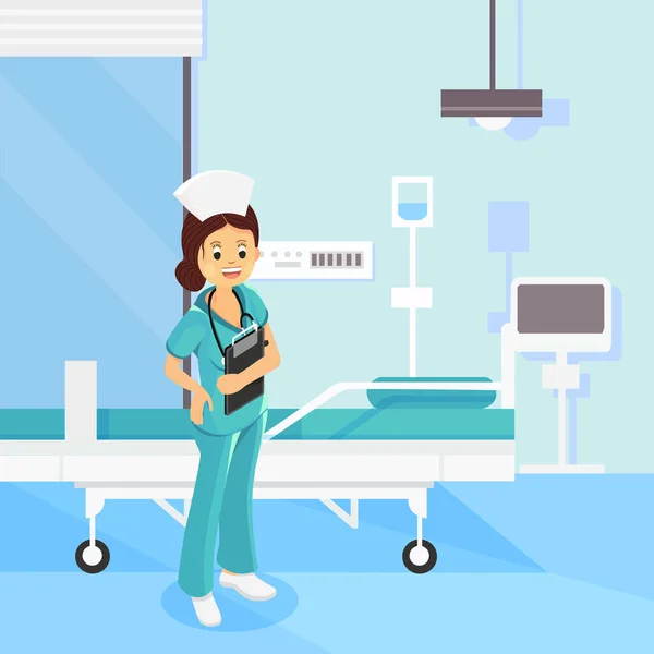 Cartoon Design Nurse Standing Hospital — Stock Vector