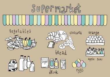 Süpermarket Doodle Brown arka plan