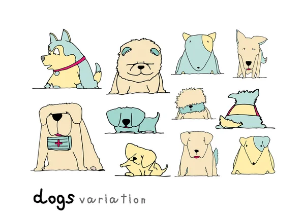 Cães variação doodle cor pastel no fundo branco — Vetor de Stock