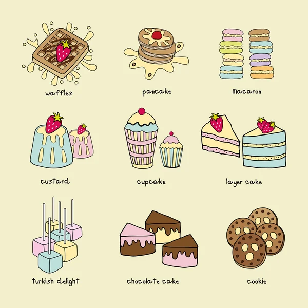 Padaria doodle esquema de cores pastel —  Vetores de Stock