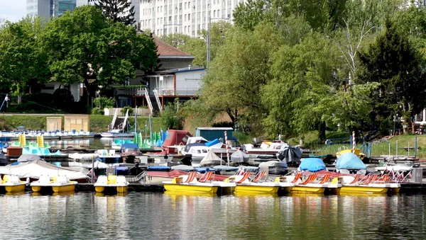 Boats in Danube River Landscape — Stock Photo, Image