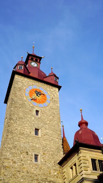 Historical clock tower in old town city Lucerne — Stock Photo, Image