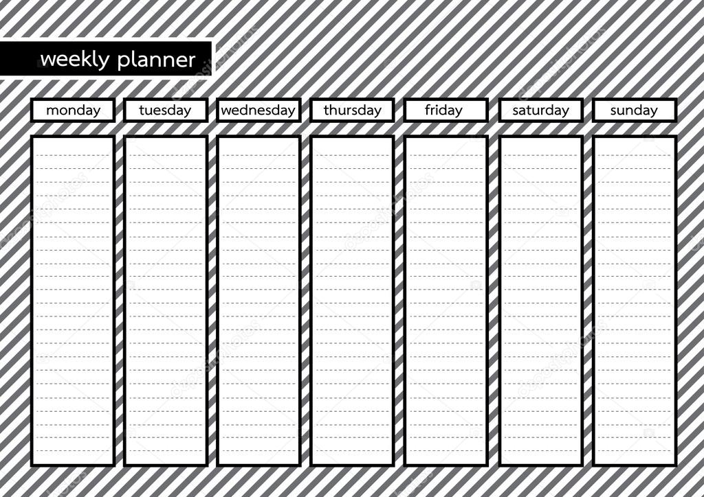 Weekly planner black frame white grey stripe