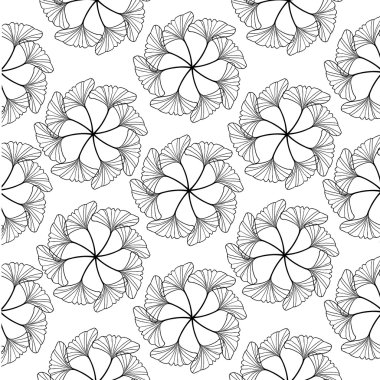 siyah gingko yaprağı daire kroki doodle desen 