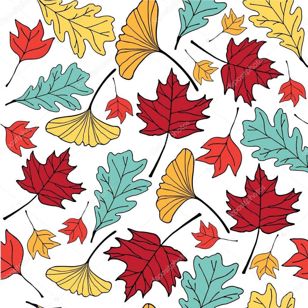 colorful autumn leaf hand drawn doodle illustration pattern seem