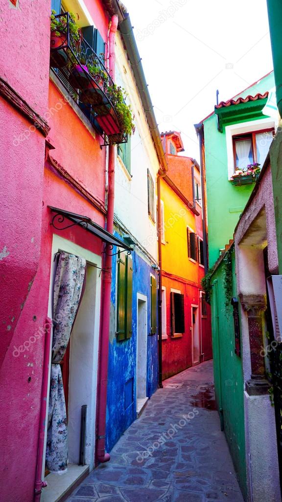 Burano colorful building in alley