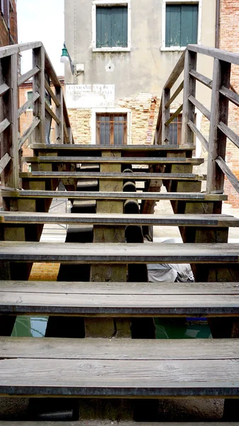 Wooden stair bridge cross canal — Stock Photo, Image