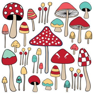 karışık mantar doodle renk