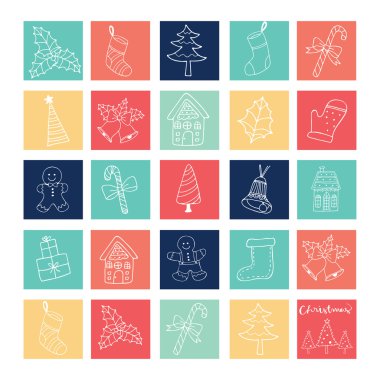 Neşeli Noel doodle simgeler öğeleri anahat