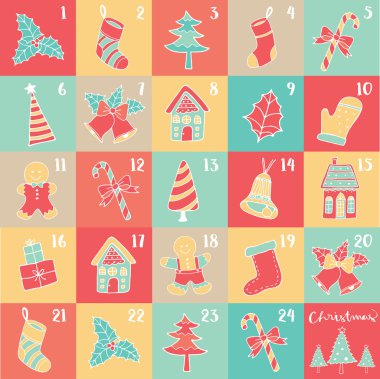 Neşeli Noel öğeleri renkli kutusunda