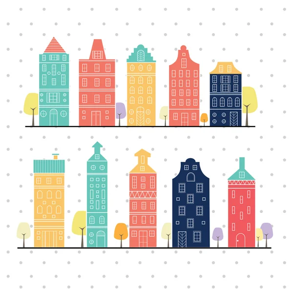 Amsterdam houses style variation pastel color — Stock Vector