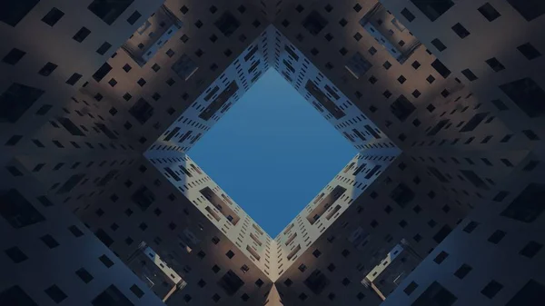 Merkezinde mavi eşkenar dörtgen olan, arka plan için teknolojik modern küp bloğu. 3 Boyutlu Hazırlama