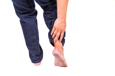Man with painful inflammation at back of foot clipart
