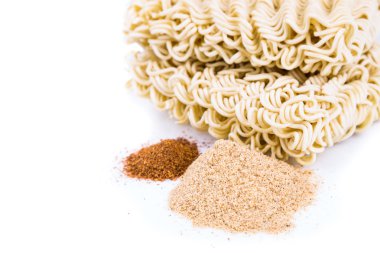 Unhealthy flavoring powder with uncooked instant noodles clipart