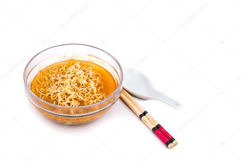 Bowl of convenient but unhealthy instant noodle with flavored sodium soup
