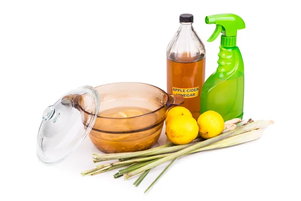Apfelessig, Zitrone, Zitronengras wirksames Insektenschutzmittel — Stockfoto