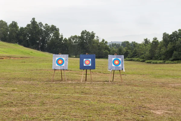 Outdoor archery target range with three target boards