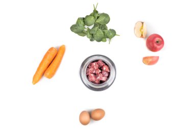 Et, sebze ve yumurtadan oluşan köpeklerin kusmuk içeriğinin genel görünümü.