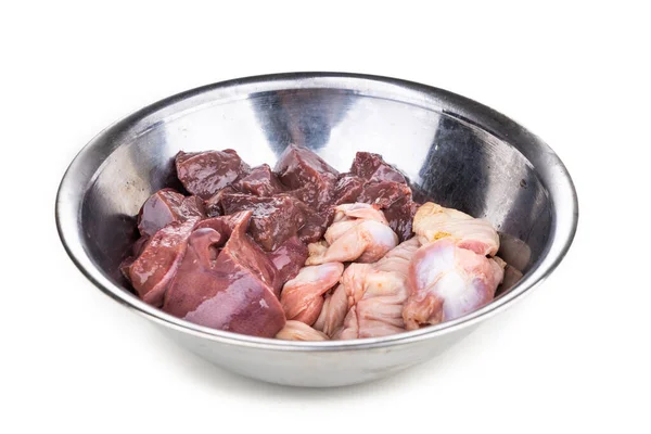 Ingredientes de vómito receta de alimentos crudos para perros incluye la molleja nutritiva, despojos y el hígado —  Fotos de Stock