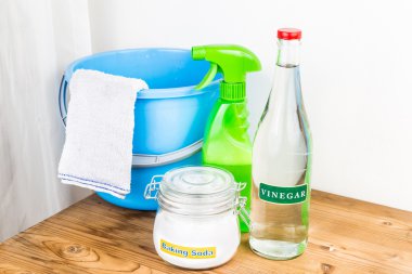 Baking soda with vinegar, natural mix for effective house cleaning clipart
