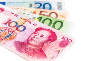 Euro karşı Çin Yuan Renminbi notun yakın çekim