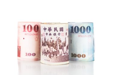 Close up of rolled up New Taiwan Dollar currency note clipart