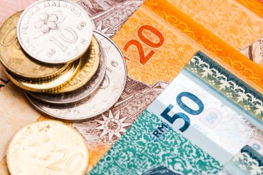 Malezya Ringiti closeup para birimi banknot ve madeni paraların