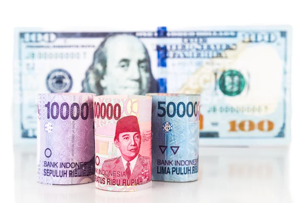 Zamknij się z Indonezji Rupia waluty Uwaga przed Us Dollar — Zdjęcie stockowe