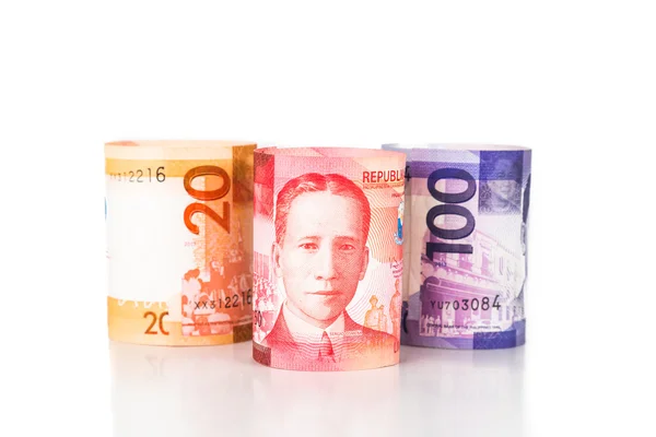 Close up de enrolados Filipinas Piso nota de moeda — Fotografia de Stock