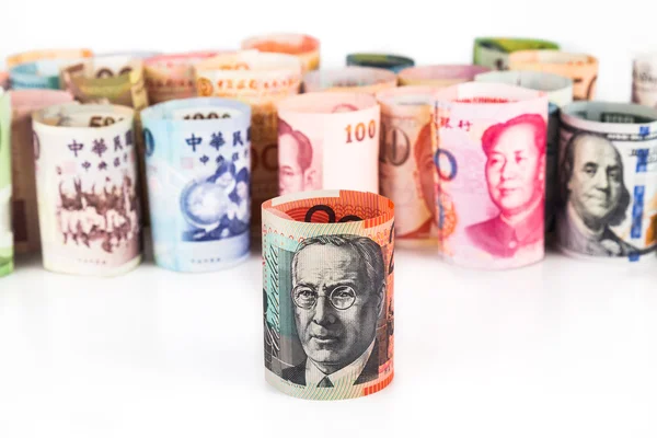 Pile of rolled-up currency notes with Australian Dollar in front — Stock Photo, Image